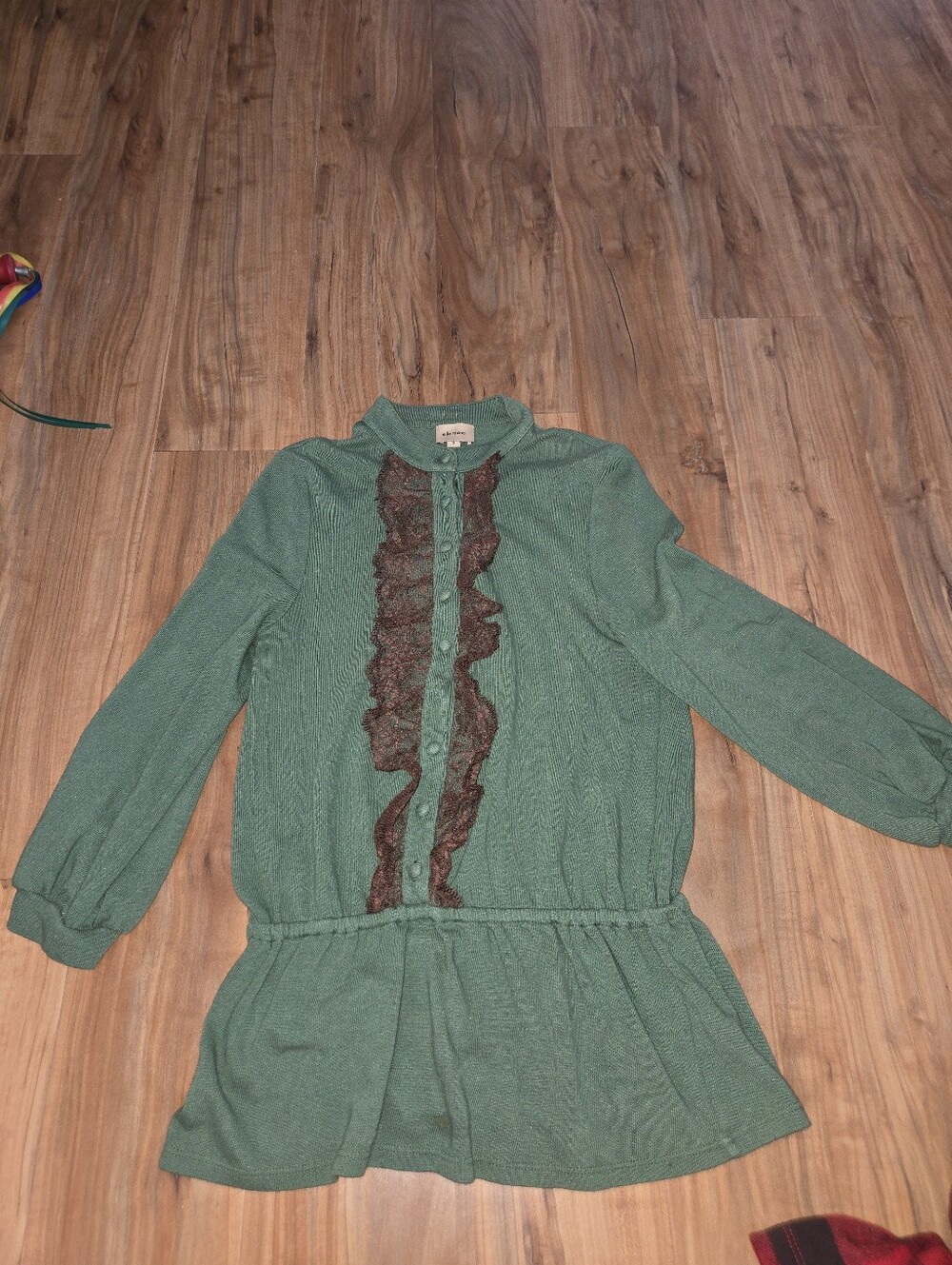 Vintage Ella Moss Green Long-Sleeve Ruffled Shirt